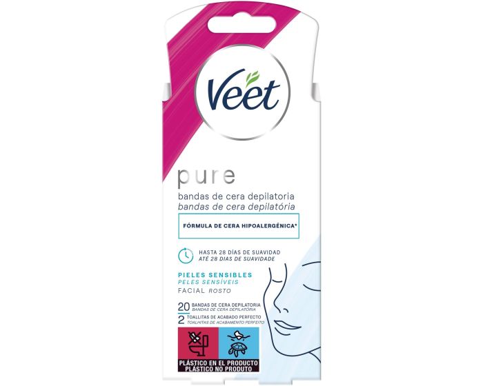 VEET PURE BANDAS CERA FACIAL PIEL SENSIBLE 20 UDS 1
