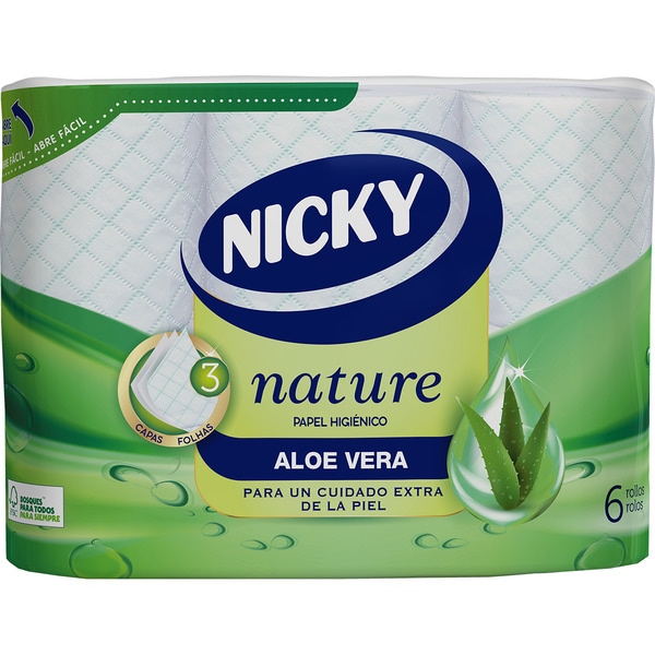 NICKY PAPEL HIGIENICO ALOE VERA 6 ROLLOS 3 CAPAS